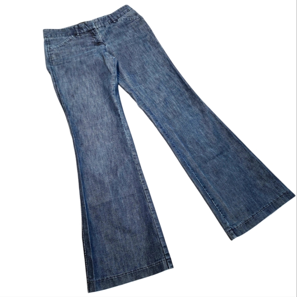 Express Design Studio Editor Trouser Denim Flare Jeans Blue Wide Leg Stretch 2